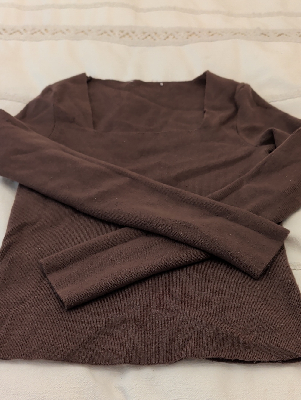 Women’s Square-Neck Brown Ribbed Knit Sweater